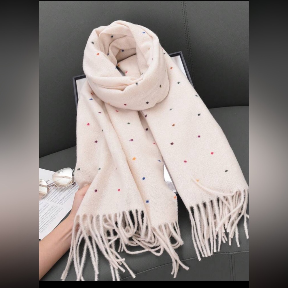 SOFT FAUX CASHMERE SCARF COLORFUL POLKA DOT. NEW IN PACK